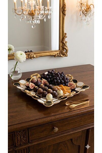 Sembol Luxury Porcelain Presentation Tray with Handles 35.5 cm Square Tray Bl...