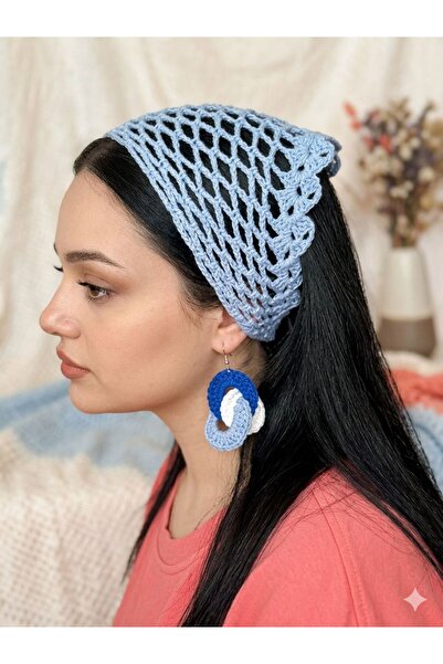 NİLLS 2-Piece Set of Hand-Knitted Bandana and Hand-Knitted Earrings Combinati...