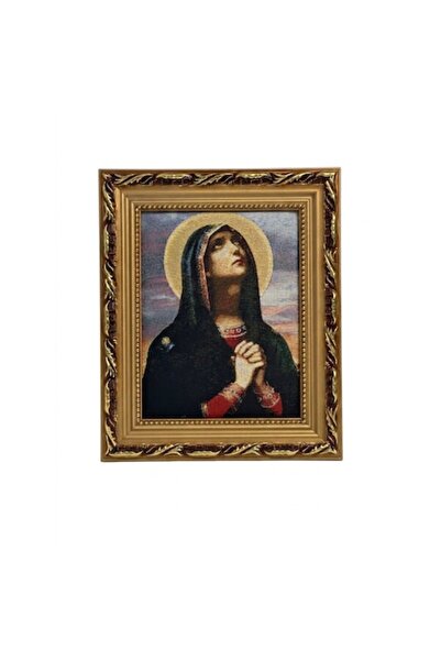 VERSET Textile Icon (Tapestry) Orthodox Our Lady of Sorrows, Gold Baroque Fra...