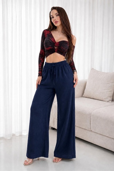 Bluewhs Women's Premium Textured Wide-Leg Summer Wrinkled Fabric Palazzo Casu...