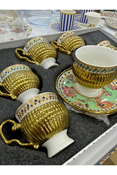 ACAR HOUSE Porselen Gold Yaldızlı Lüks Porselen Fincan Takımı