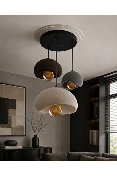 Limon 3D Desing 3 Lü Sarkıt Avize Rustik 20-30-40 E27 Modern Avize Bohem Beto...