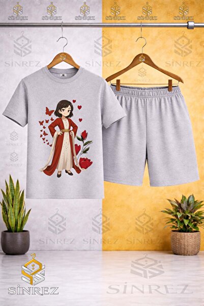 SİNREZ Crew Neck Jyn Anime Yoresel Printed T-Shirt - Shorts Set