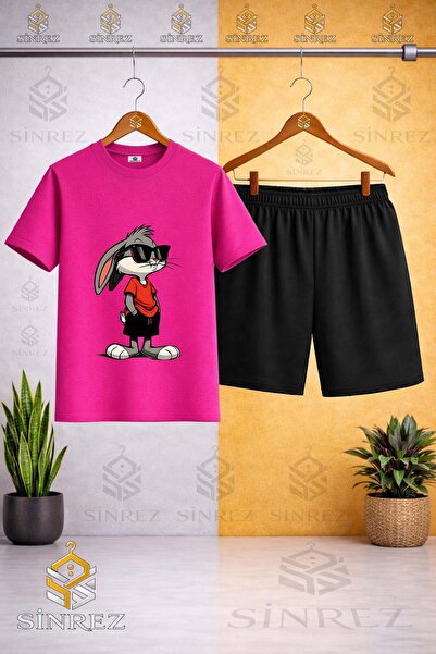 SİNREZ Tricou cu imprimeu GZLK TAVSAN cu guler rotund - Set pantaloni scurți