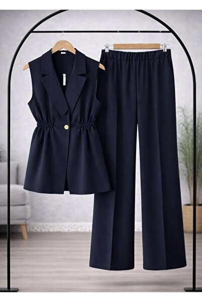 MODA VEDAT Women's Waist Drawstring Button Detailed Trouser Suit -0550