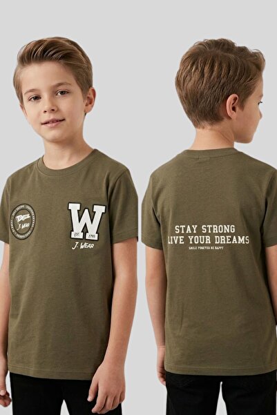 ww waka waka kids store Tricou cu imprimeu verde kaki pentru băieți Stay Stro...