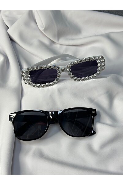 Limelia Stone-Embellished Bridal Wedding Glasses and Black Men's Glasses Set ...