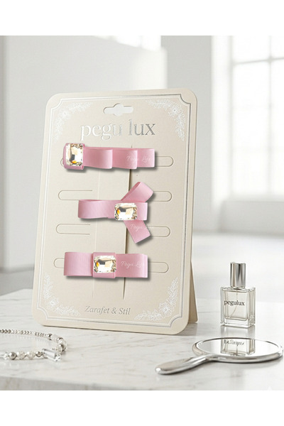pegu baby collection Set de 3 agrafe cu pietre, cu panglică grograin roz, mic...