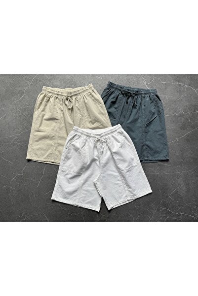 Minharir Set de 3 pantaloni scurți din in brut pentru bărbați