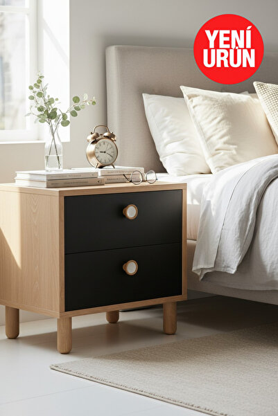 FLORADESİGN Opal Geniş Komodin / 2 Çekmeceli / Bohem Ahşap Ayaklı Komodin / T...