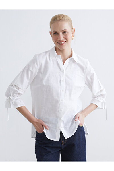 LC Waikiki Lace-detailed women's shirt with tie-cuff sleeves.