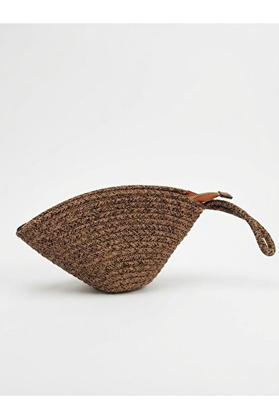 SHINELUC Handmade Hasır Clutch Çanta Kahve
