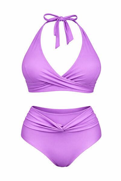 Transacoustic Kadın Şık Düğümlü Özel Tasarım Çift Kat Yüksel Bel Bikini Takımı