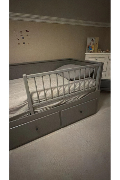 besobebe Hemnes Uyumlu 75 Cm Gri Ahşap Karyola Bariyeri Çocuk Yatak Korkuluğu
