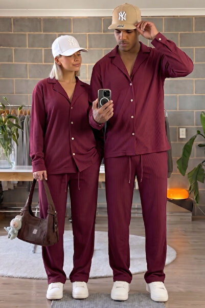 modasende Set de 2 piese pentru cupluri, cămașă și pantaloni, cu detaliu riba...