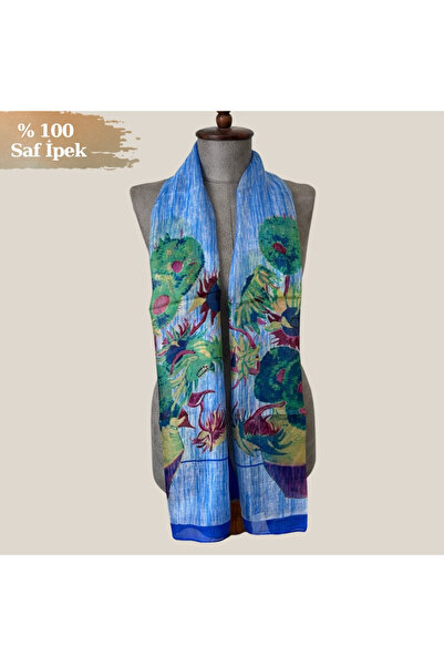 Pure Silk Atelier %100 Saf İpek Van Gogh Ayçiçekleri Desenli Lüks Fular - San...