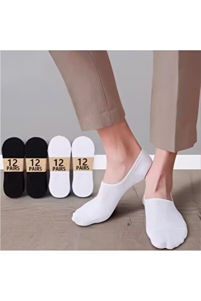 dehaine Set of 12 unisex insole socks for women and men, white socks, black s...