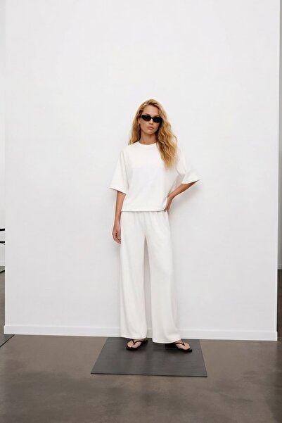 Disela Loose-Fit High-Waist Short-Sleeve Round-Neck Modal Suit White
