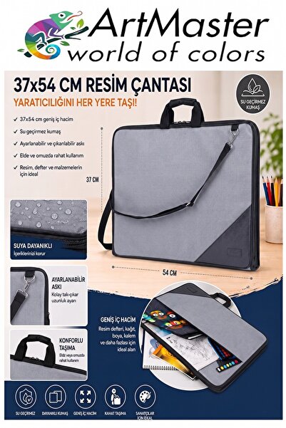 Artmaster Gri Resim Çantası Kumaş 37x54 cm 1 Adet Teknik Resim Dosya Çantası ...