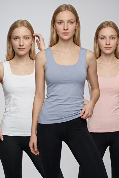 fevien Women's 3-Piece Set Cotton Flexible Thick Strap U-Neck Basic Undershir...