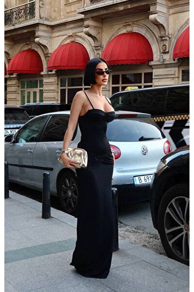 NİCE STYLE Women's Thin Strappy Covered Long Lycra Dress