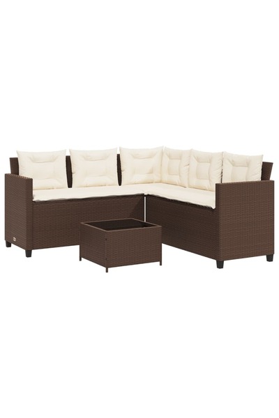 vidaxl Garden sofa with table/cushions, L-shaped, brown polyrattan