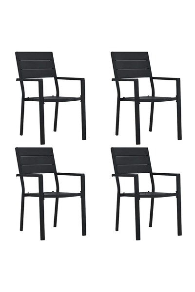vidaxl Scaune de grădină, 4 buc., negru, HDPE, aspect lemn