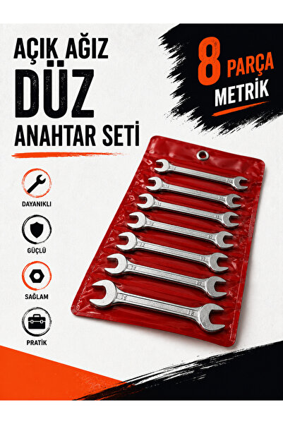 AL-10 8’li Açık Ağız Kombine Anahtar Seti Çelik Kombine Anahtar Takımı Çift T...