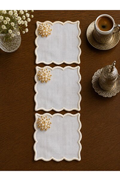 Lena Maison 3 Pieces of Embroidered Cocktail & Coffee Presentation Napkins wi...