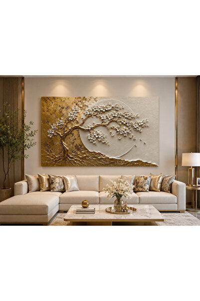EvimeTablo Premium Gold Ağaç Duvar Tablosu – Şık Salon Dekoru
