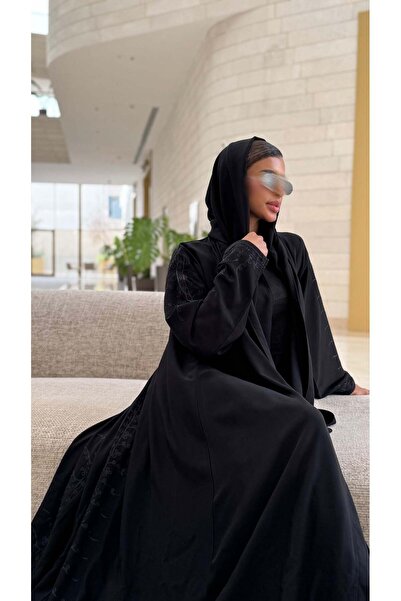 AYA mw1332 عباية سوداء من القماش الملكي بتداخل جاكار copy