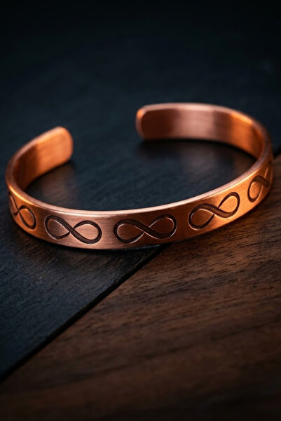 OSMANLI GÜMÜŞ Women Men Copper Infinity Bracelet - Thin Model Pure Forged Han...
