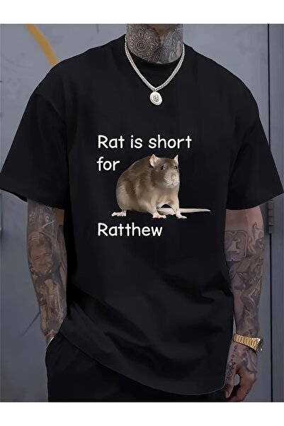 Aura YIO تي شيرت مضحك بطبعة "Rat Is Short for Ratthew" - تي شيرت برقبة دائرية...