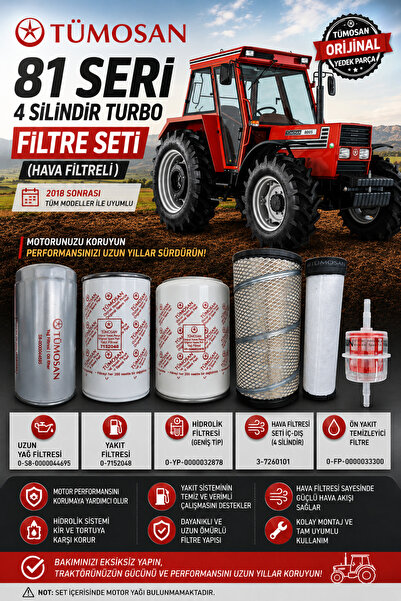 TÜMOSAN 81 Seri 4 Silindir Turbo Filtre Seti (Hava Filtreli) – Yağ, Yakıt, Hi...