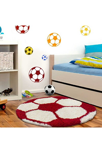 Ayyildyz Covor Shaggy Fun crem și roșu pentru copii, minge, 120 cm x 120 cm, ...