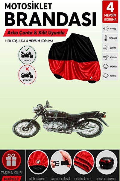 Cemku Double Black Top - Red Bottom, Rear Bag Compatible Bmw R 100 R Motorcyc...
