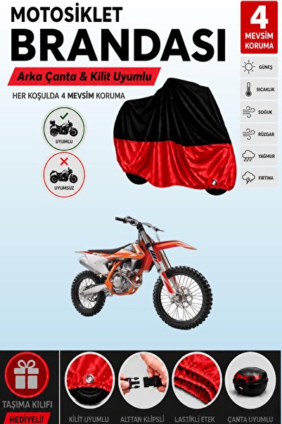 Cemku Double Black Top - Red Bottom, Rear Bag Compatible Ktm 250 Sxf Motorcyc...