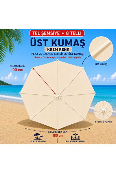 Şemsiyecim 8 Telli Plaj Şemsiyesi Üst Kumaşı 180 cm Çap 90 cm Tel Uyumlu