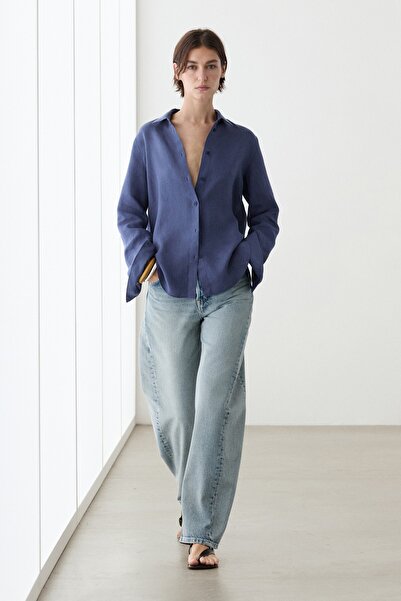 Massimo Dutti Dökümlü %100 keten gömlek