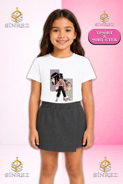 SİNREZ Set pentru fete ANIME GIRL TRIANGLE SQUARE PICTURE Tricou cu mânecă sc...