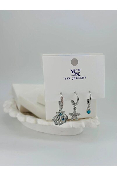 Mestore Sea Shell Detailed Triple Combination Earrings