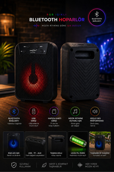 cabbaroğlu ticaret Bluetooth Hoparlör RGB Işıklı Taşınabilir Kablosuz Speaker...