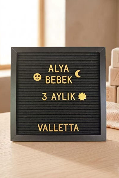 valletta Palomita Ahşap Siyah Yazı Panosu Mesaj Tahtası ve Beyaz Gold Seti 23...