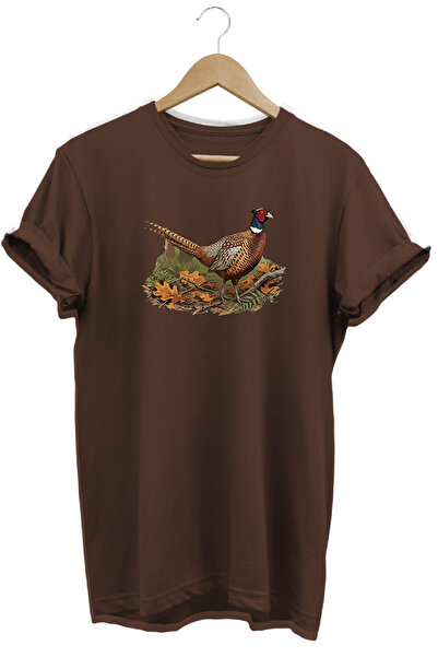 WİDİ Peacock Printed Crew Neck Cotton Outdoor and Camping T-Shirt