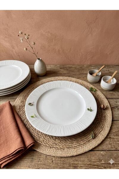 MAViHOME Cream-White 6 Piece 25 cm Thick Porcelain Serving Plate
