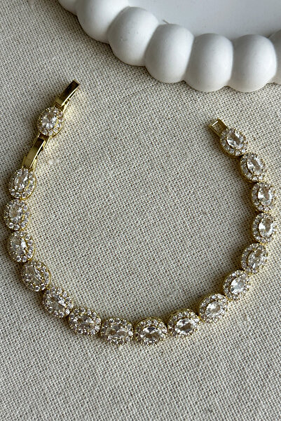 Modacaprea Zircon 14K Taşlı Oval Taşlı Zincir Kadın Bileklik 17+2 cm | Kararm...