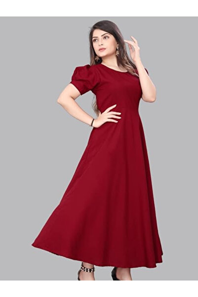 MYSMAR Red Crepe Fit & Flare Maxi Dress - TRNF8091 | Red