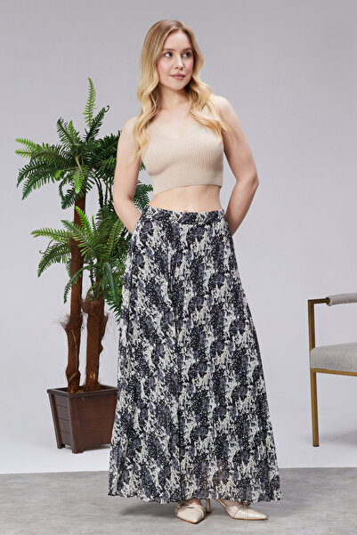 sehatex Lined Pleated Chiffon Waisted Elastic Skirt