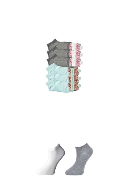 atastore2017 Gray and White Women's Ankle Socks 6 pairs