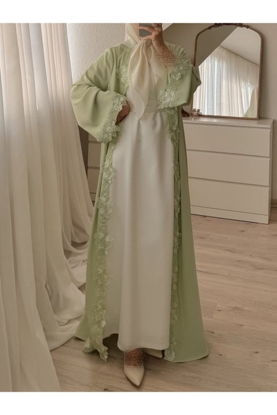Noon Noora Solid Color Patchwork Floral Embroidery Soft Casual Abaya(headscar...